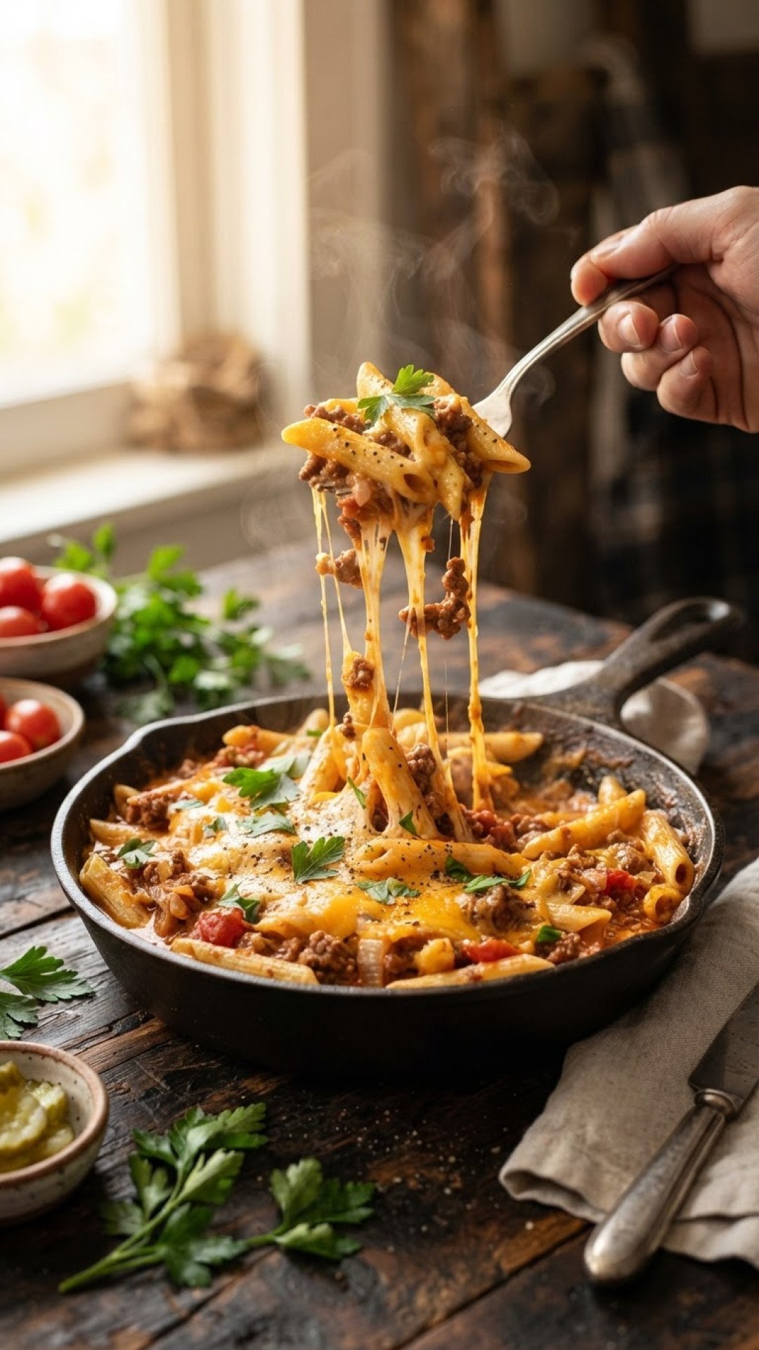 Cheeseburger Pasta Skillet Preparation