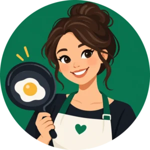 Illustrated avatar of Emily Carter smiling in a white apron and holding a skillet with a fried egg