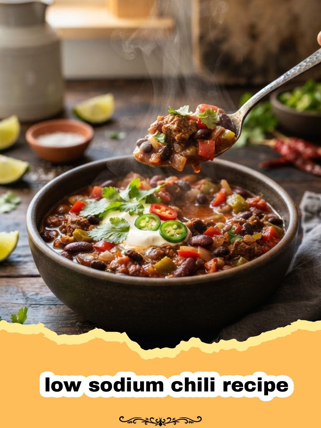 A hearty bowl of low sodium chili, garnished with fresh cilantro, ready to be enjoyed.