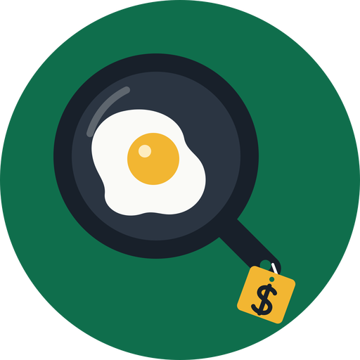 The Thrifty Skillet logo: a cast-iron skillet with a fried egg and a dollar price tag on a green circle